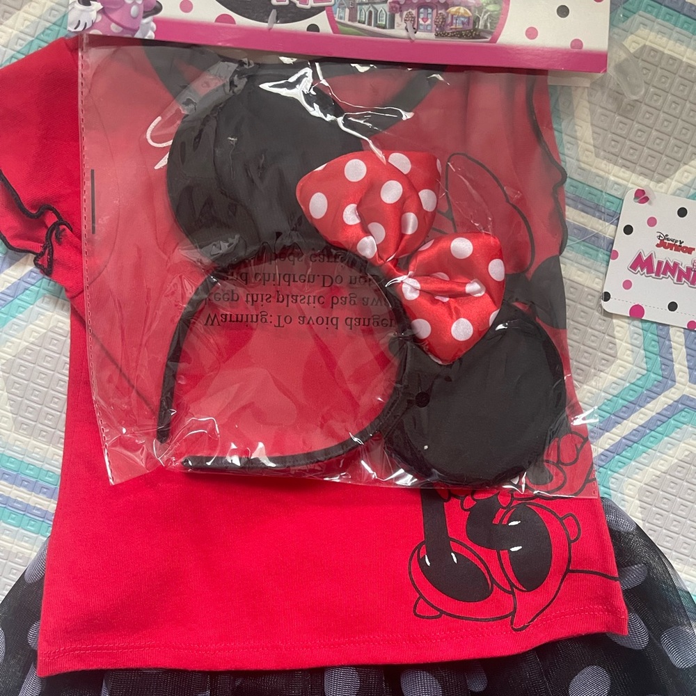 Disney Brand Minnie Mouse. Shirt and tutu skirt comes with Minnie ears